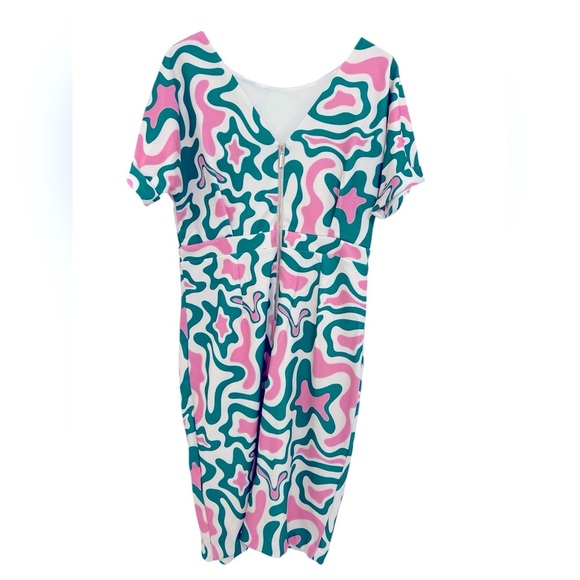 Alexia Admor Pink and Green Abstract Midi Dress - Picture 2 of 7